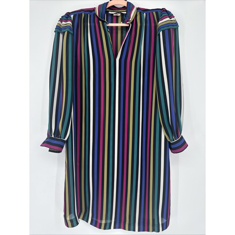 Lawrence Greer Vintage Pink Blue Black Striped Women's Shirt Dress Retro Size 14